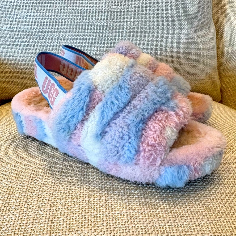 UGG Fluff Yeah Slide Pink Blue with Ugg Stretch Heal Band